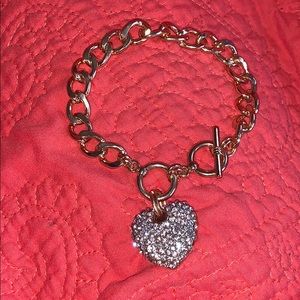 Chunky Heart Pendant Gold Chain T Bangle Bracelet